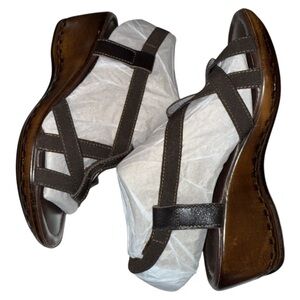 Azura‎ Italy Azura Brown Strappy Wedge Platform Sandals Size 38 US 8